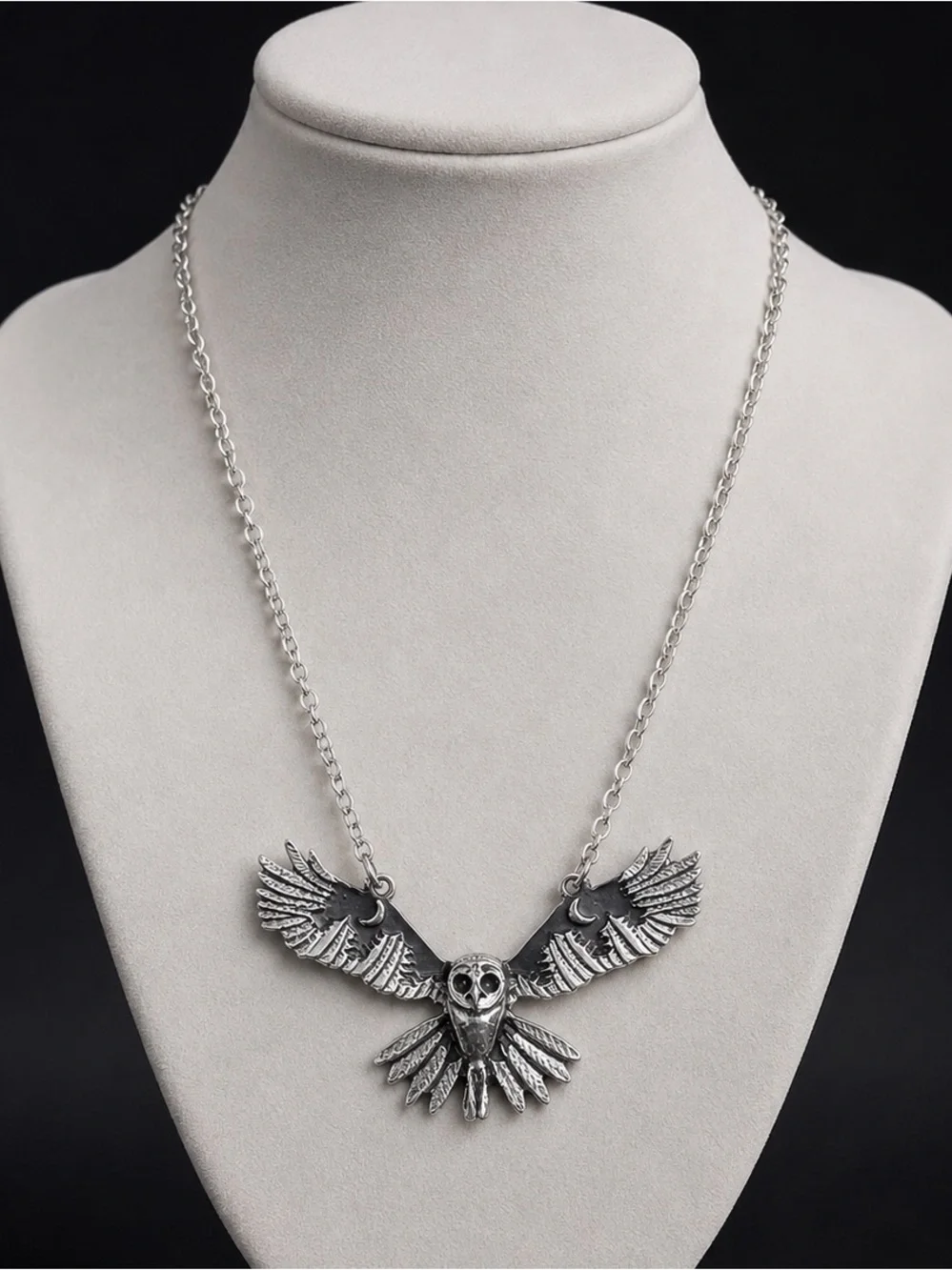 Antique Silver Owl Wings Pendant Necklace - Women Jewelry New